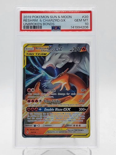 RESHIRAM & CHARIZARD GX 2019 POKEMON UNBROKEN BONDS #20 TAG TEAM PSA 10 Q0895
