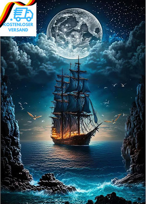 DAERLE 5D Diamant Painting Bilder Schiff Mond, Diamond Painting Landschaft, Diam