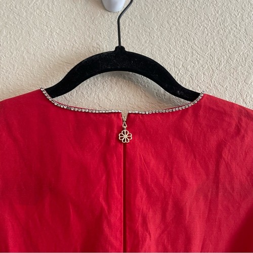 NWT Kate Spade Rhinestone Collar Top in Red Peplum Silk Blend Women's Size 8 - Picture 5 of 13