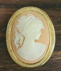 Vintage Cameo Brooch Pin Gold Tone Victorian Style Lady Portrait Costume Jewelry