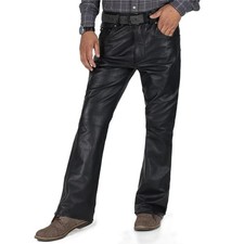 Men’s Genuine Black Leather Pant Straight Fit 5 Pocket Biker Casual Trouser...