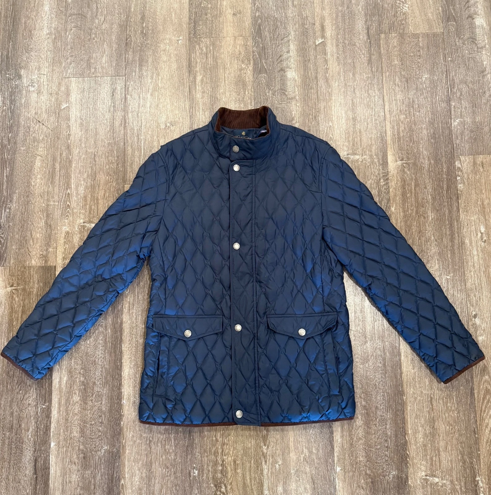 Brooks Brothers Mens Navy Blue Diamond Quilted Walking Coat size M