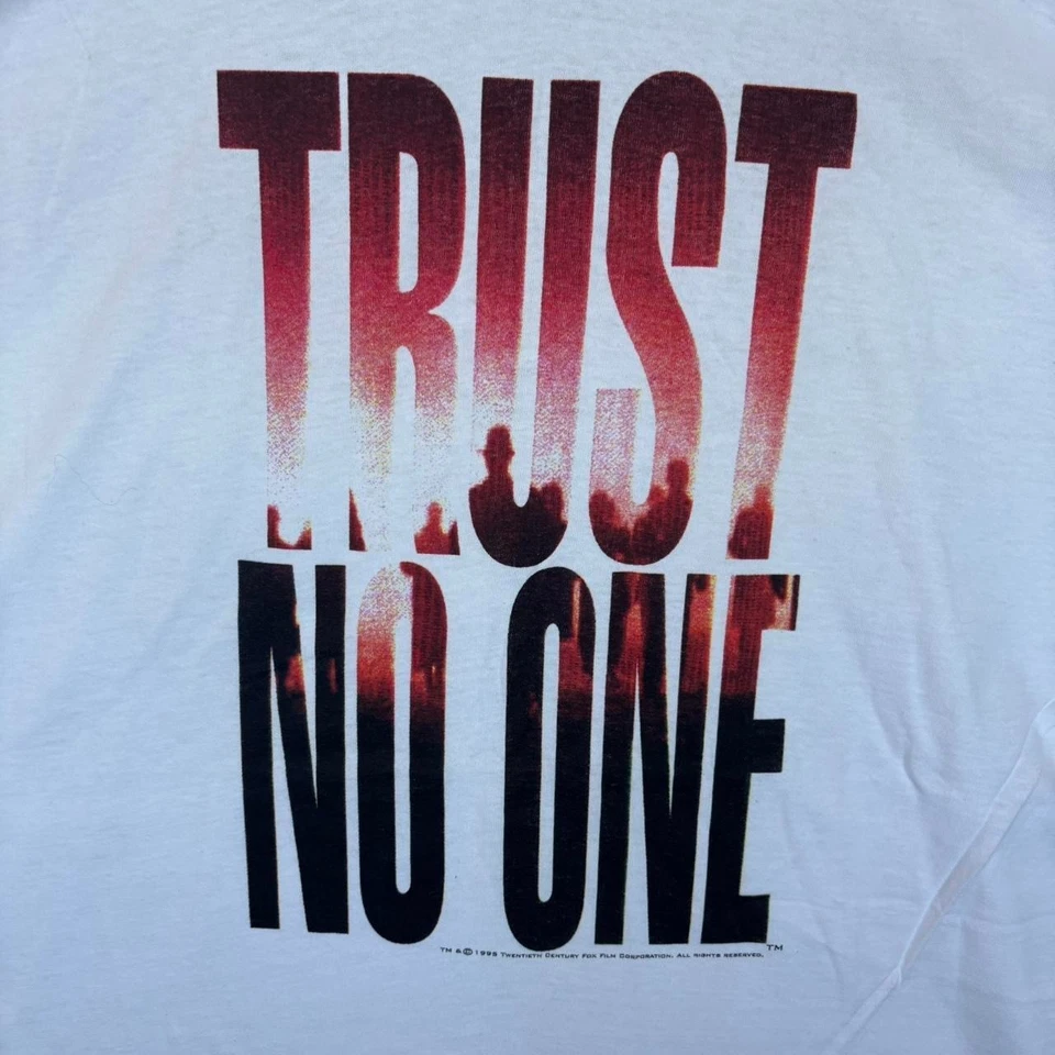 Vintage White 1995 Single Stitch X-Files T-Shirt Men's Size XL UFO Trust No One  - Image 3 of 4