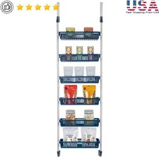 6-Tier Over the Door Pantry Organizer Storage Hooks Baskets Easy Setup Blue