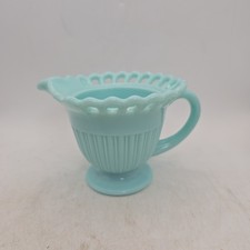 VTG Fostoria Randolph Blue Green Milk Glass Open Lace Edge Creamer