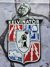 VINTAGE KELVINATOR KNIGHT REFRIGERATOR PORCELAIN SIGN 10"X6".
