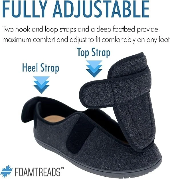 Foamtreads Mens Physician M2 Black Wool Slippers Rubber Sole - Size 11 ED - Image 3 of 4