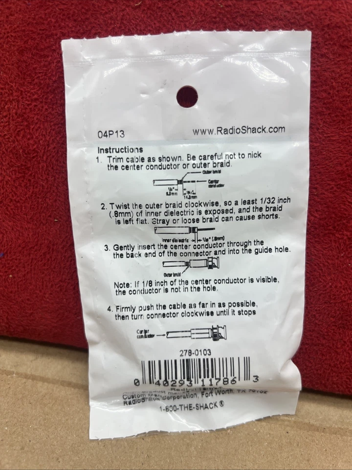 RadioShack® Solderless UG-88 Male BNC Plug • P/N 278-0103 • New in Package - Image 2 of 2