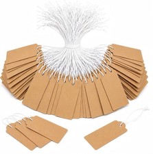 300 Pcs Small Price Tags with Elastic String, Brown Kraft Jewelry Tags for