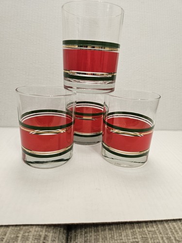 4 Culver Christmas Ribbon Double Old Fashioned Glasses - Picture 1 of 3
