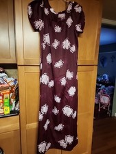 Vintage 1970s Hilo Hattie Maxi House Dress Mumu Made In HAWAII BURGANDY