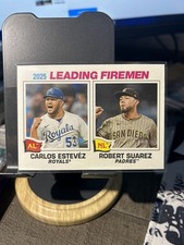 2026 Topps Heritage #8 2025 Leading Firemen (Carlos Estevez / Robert Suarez)