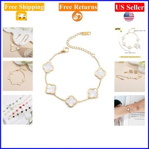 Authentic 18K Gold Plated Four-Leaf Clover Lucky Bracelet for Women, Adjustable, Trendy...