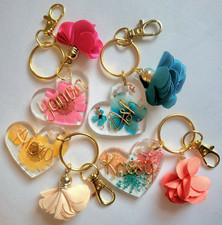 Wire Name Keychain Personalized Floral Resin Keyring Wedding Thank You Gift
