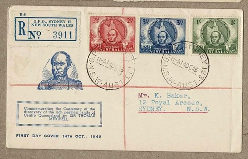 Australia 1946 Smyth Correct Date Mitchell to Ken Baker Registered FDC Cover