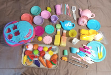 Lot Of Over 75 Pretend Play Dishes Silverware Cups Plates Food Leap Frog Basket