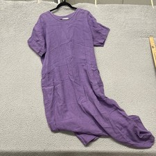 Flax Dress Womens L Purple Linen Midi Oversized Lagenlook Boho Hippie Coastal