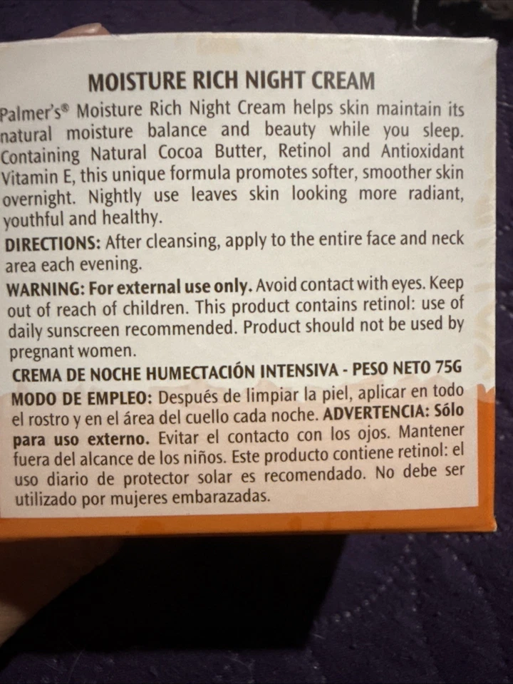 Palmers Cocoa Butter Formula With Vitamin E Moisture Rich Night Cream Lot Of 2 - Image 4 of 4