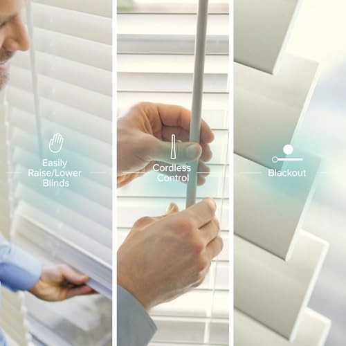 CHICOLOGY BASIC PRE-CUT WHITE CORDLESS ROOM DARKENING FAUX WOOD BLIND WHITE - Picture 4 of 5