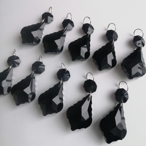 10Pcs Black Maple Leaf Crystal Glass Beads Prisms Chandelier Lamp Parts Pendant - Picture 2 of 15