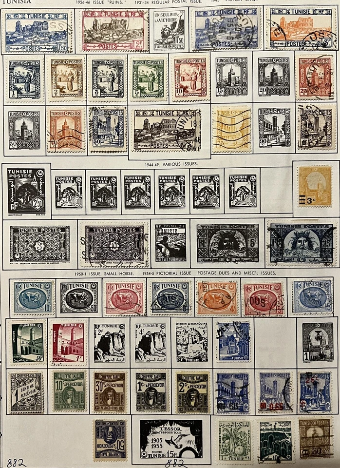 LOTE DE SELLOS DE TÚNEZ DE LOS AÑOS 1890-1950 EN PÁGINA DE ÁLBUM (AMBOS LADOS) PAQUETE, CABALLOS, RUINAS Foto 3 de 4