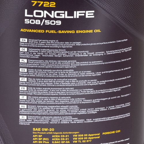 5L Mannol Longlife 508 509 SAE 0W 20 Olio Motore Api Sp (RC) Acea C5 VW 508.00 - Foto 6 di 6