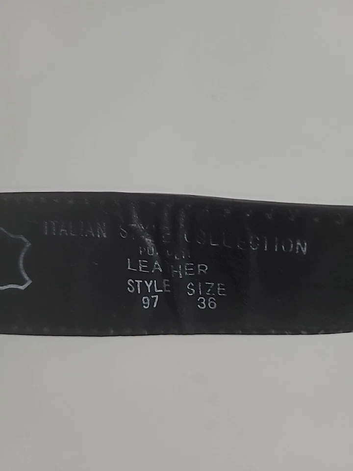 LINEA PELLE Black Leather Silver Tone Tooled Large Front Buckle Belt Sz 36 - Image 2 of 4