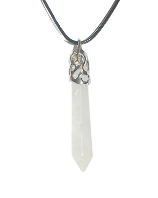 Clear Quartz Wand Necklace - Leather Cord With Clasp - Mind, Focus, Clarity