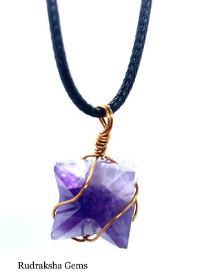 REIKI ENERGIE GELADENER AMETHYST STERN MERKABA KRISTALL KUPFER ANHÄNGER HEILUNG BERUHIGUNG