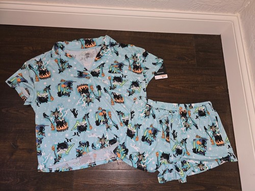 Way To Celebrate Women's HALLOWEEN Shorty Pajamas Set Retro Cat Witch Sz XS