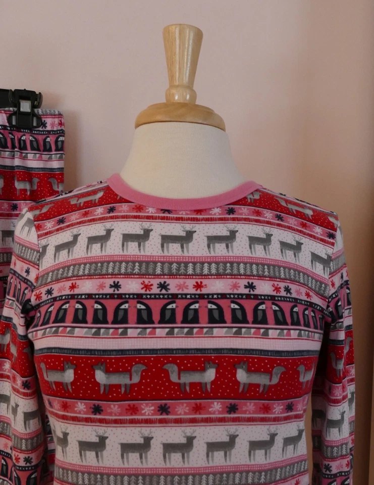 Gymboree Mujer M Rosa Algodón Tejido Navidad Pijama 2 Piezas LS Fox Fair Isle Foto 2 de 4
