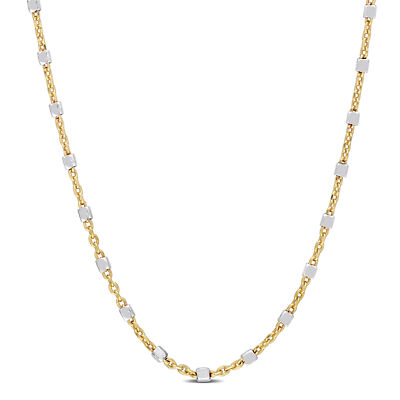 Amour 2-Tone Yellow Sterling Silver White Bead Chain 16'' Necklace