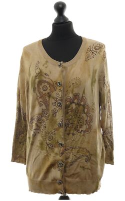 Nice Connection Damen Cardigan Strickjacke 44 beige floral leicht ¾-Ärmel Seide