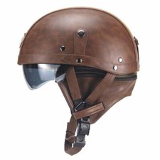 Leather Open Face Motocycle Half Helmets Motorbike Scooter Cruise Helmets DOT...