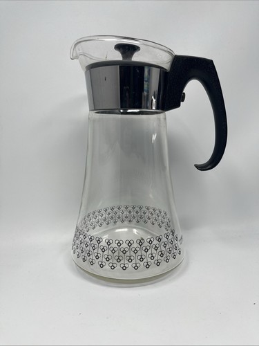 Vintage Pyrex Glass Coffee Pot Carafe Pitcher Black Honey Bee 9.5" Tall - 第 1/6 張圖片
