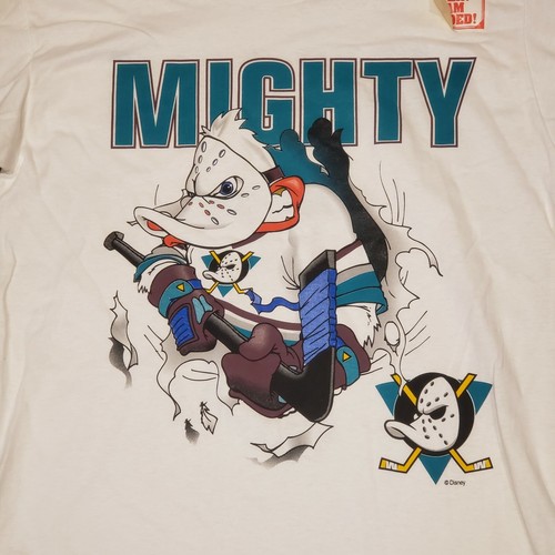 Vtg Deadstock 90s Anaheim Mighty Ducks T-Shirt XL White Nutmeg Mills NHL Hockey - Picture 3 of 12