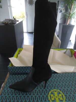 Tory Burch Damen Stiefel schwarz Leder Gr. 39 / 39,5 black spitze Form Leder