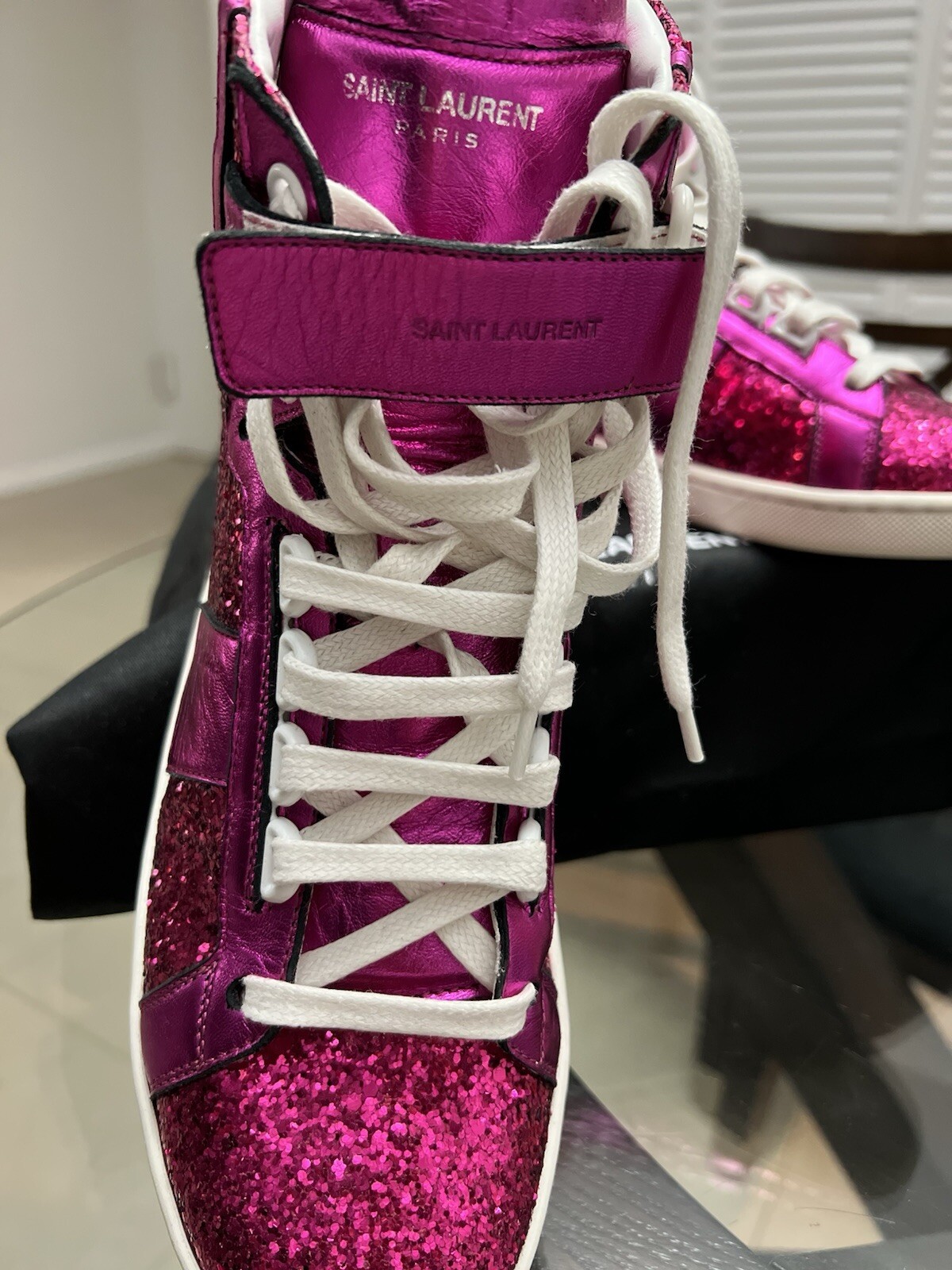 Yves Saint Laurent Sneakers alte rosa glitterate taglia 38 5