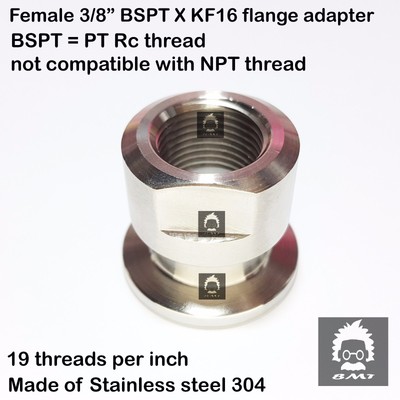 Adapter KF-16 to 1/4 in ISO-KF Flange Size NW-16 PT-Female Stainless Steel 304 Female Adapter KF-16 to 1/4 in ISO-KF Flange Size NW-16 PT-Female Stainless Steel 304 Female
