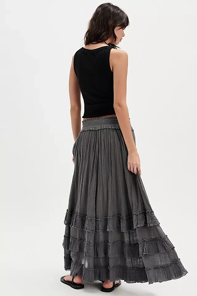 Free People FP One Brynn Maxi Skirt Smocked Tiered Ruffle