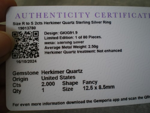 Herkimer Quartz ring, 2 carats, size R/S, in 2.5 grams of 925 Sterling Silver - Picture 13 of 13