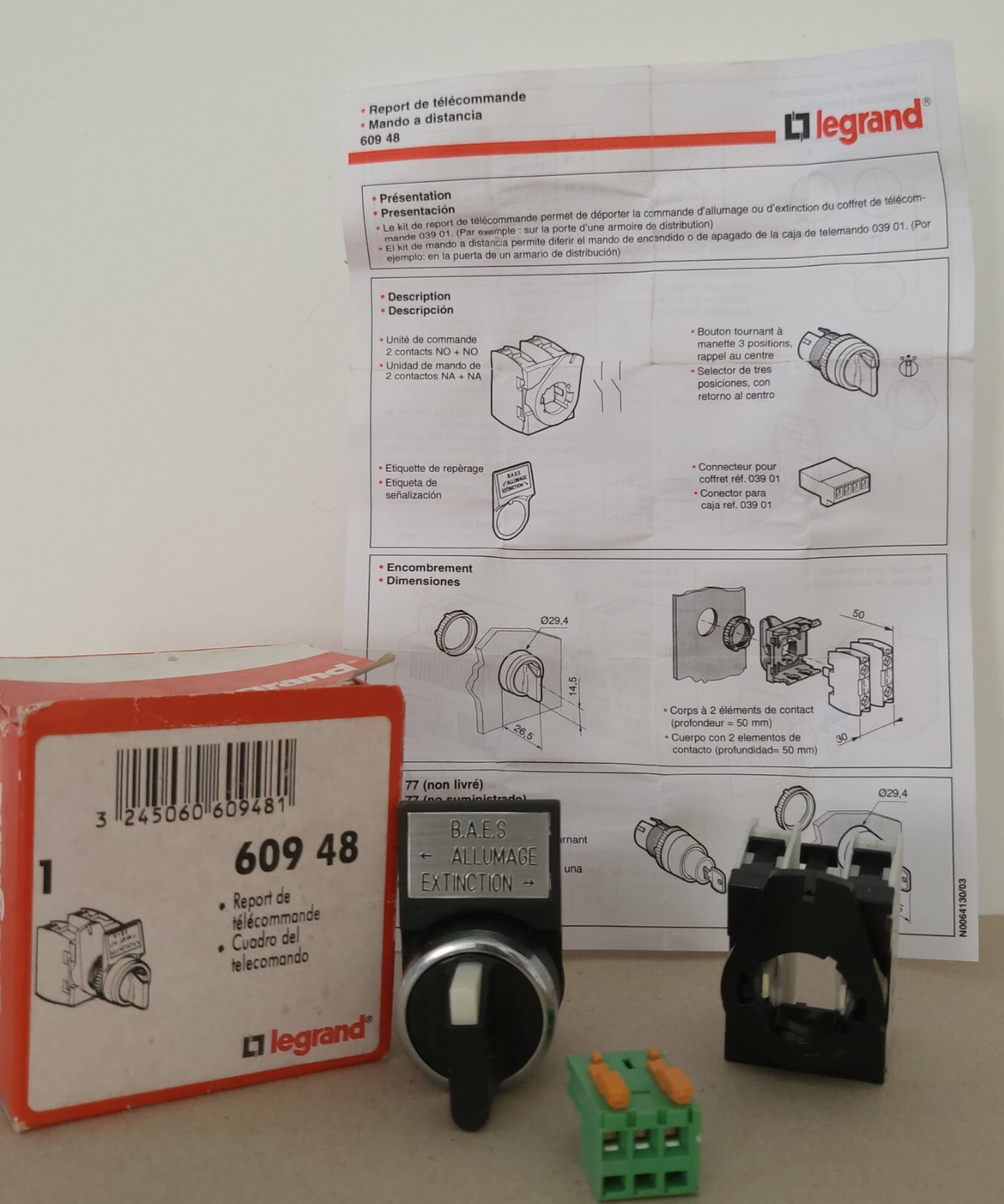 Report pour télécommande BAES Legrand 60948 modulaire blanc pour tableau électrique