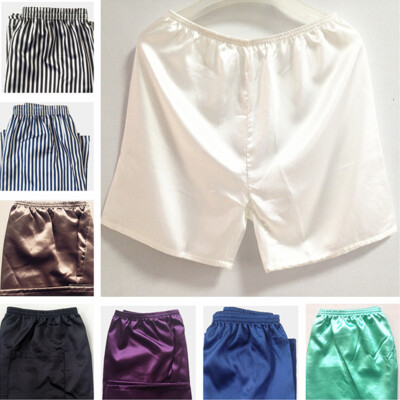 Herren Satin Shorts Kunstseide Pajams Streifen Unterhose Nachtwäsche Locker