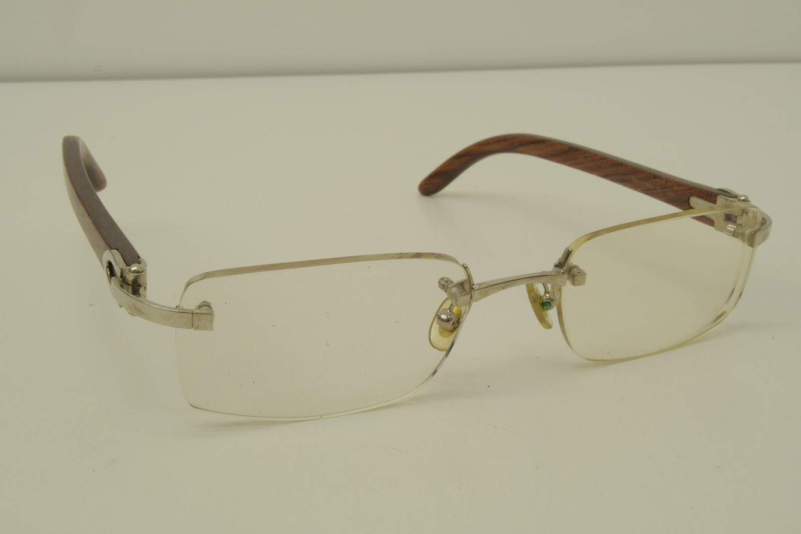 Authentic Cartier Eyeglasses Rimless 53 19 140b Bubinga Wood Rectangle Silver