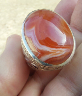 Yemeni RED AQEEQ Kabadi  Liver Agate handmade silver men Sufi Ring Size 10 US