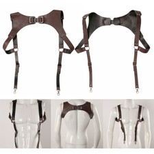 Brown Vintage PU Leather Suspenders Braces Shoulder Strap Belt Harness For Men