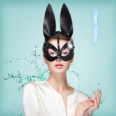 SN-A1-2 Unisex Faux Leather Party Bunny Ears Rabbit Face Mask Easter Accessory