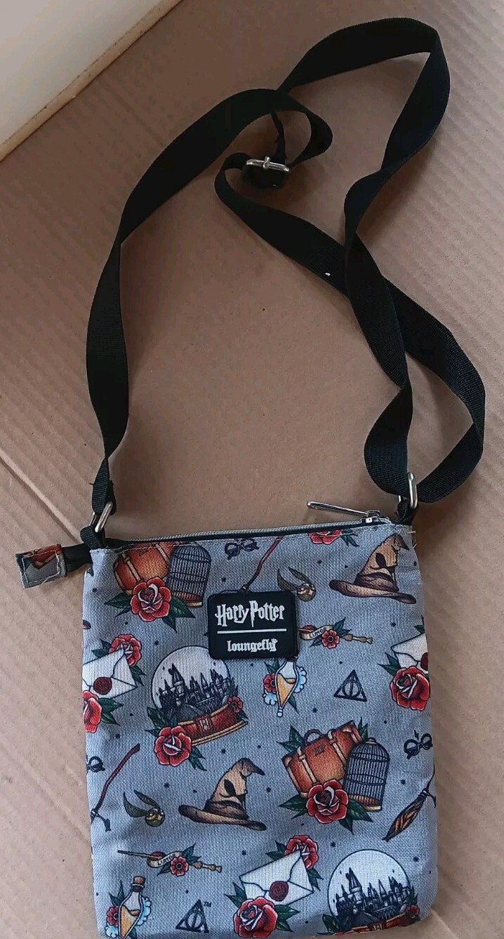 Loungefly Harry Potter Passport Crossbody Travel Bag Hogwarts Relic Tattoo Print