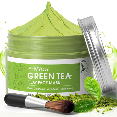 Green Tea Face Mask, Antioxidant Green Tea Clay Mask with Volcanic Mud, Deep Cle