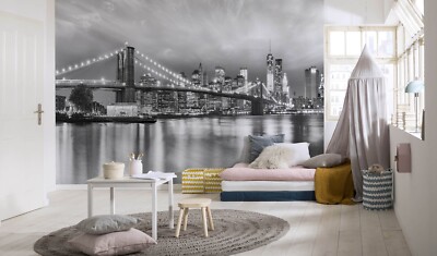 Fototapete Tapete 368x254 cm Brooklyn Bridge New York Schwarz-Weiß Dekor